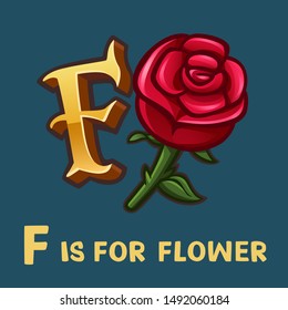 Children alphabet letter F and flower. Isolated on color. Vector illustration