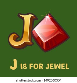 Children alphabet letter J and jewel. Isolated on color. Vector illustration