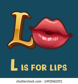 Children alphabet letter L and lips. Isolated on color. Vector illustration