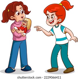 children angry with his friend cartoon vector