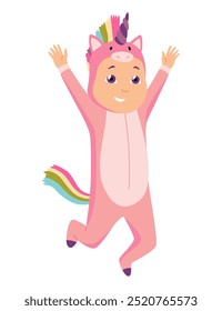 Children animal costume. Colorful animal wearing suit for party rhinoceros. Isolated flat vector design