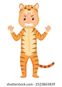 Children animal costume. Colorful animal wearing suit for party tiger. Isolated flat vector design