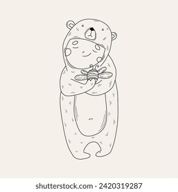 children in animal costumes, cartoon characters, colouring page