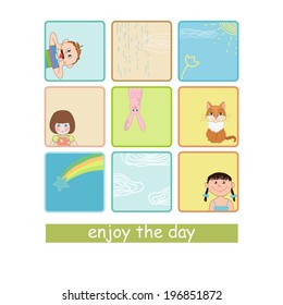Children and animal on pattern