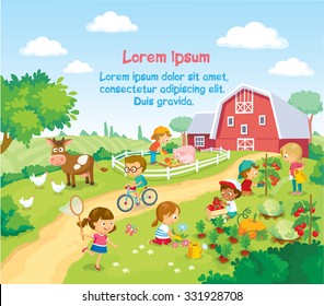 children and animals in the farm