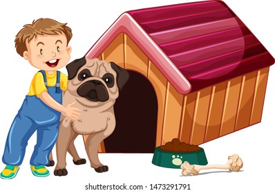 Children with animals on isolated background illustration
