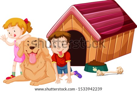 Children with animals on isolated background illustration