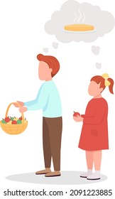 Children With Apples For Pie Semi Flat Color Vector Characters. Standing Figures. Full Body People On White. Kids Isolated Modern Cartoon Style Illustration For Graphic Design And Animation