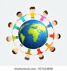 Children around Earth. Multinational friendship of peoples.