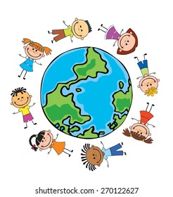 children around the globe, vector illustration