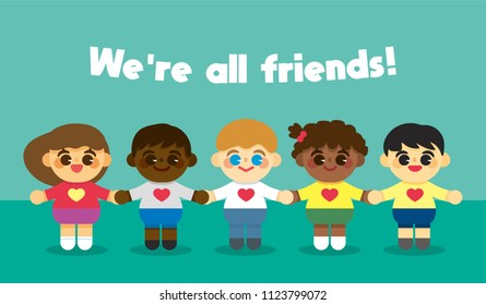 
Children around the world. A hand holding each other. Friendship of the world. Vector Illustration EPS10