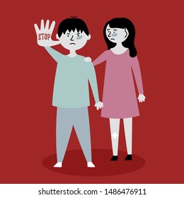 Children ask to stop the violence. Children stand behind each other. Stop mocking the kids. Child abuse. Editable vector illustration