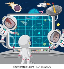 Children astronuats on a spaceship illustration