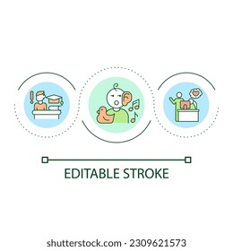 Children attention deficit loop concept icon. Difficulties with concentration. Hyperactivity disorder abstract idea thin line illustration. Isolated outline drawing. Editable stroke. Arial font used