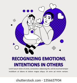 Children Autism Spectrum Disorder ASD Icon. Early signs of autism syndrome in children. Recognizing emotions and intentions in others. Flat illustration.
