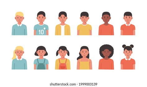Children avatar set, flat vector illustration