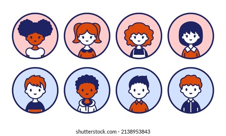 Children avatars flat icon set