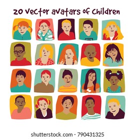 Children avatars group set. Color vector illustration. EPS8