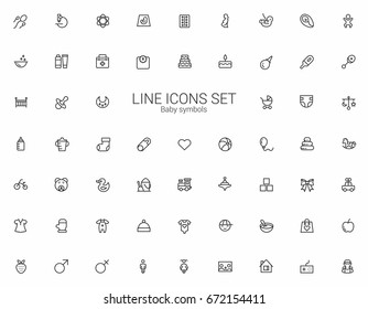 Children & babies. Minimalism vector symbols, line icons set for mobile and desktop screens design.
