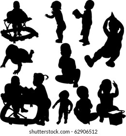 children and babies silhouettes - vector