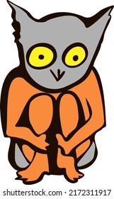 Children Baby In Halloween Animal Costumes Set. Funny Cute Baby Cartoons. A Small Child In A Cute Owl Costume Is Squatting Vector Illustration