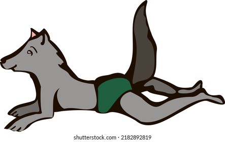 Children Baby In Halloween Animal Costumes Set. Funny Cute Baby Cartoons. A Small Child In A Cute Werewolf Costume Is Lying On The Floor. Vector Illustration