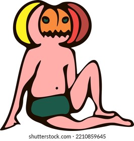 Children Baby In Halloween Animal Costumes. A Little Kid In A Cute Pumpkin Costume Is Playing With Fire. Funny Cute Jack-o-lantern Baby Cartoons. Vector Illustration