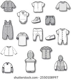 Children and baby model clothing designs. Drawings and more