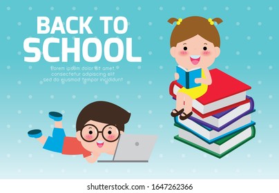 Children Back To School education concept, Kids go to school, Template for advertising brochure, your text,Kids and frame,child and frame,Vector Illustration, cartoon happy children.Illustration