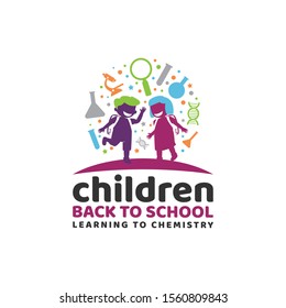 Children Back to School Learning Chemistry Biology Laboratory Logo Vector Icon Illustration