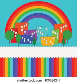 Children background with cartoon city