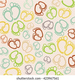 Children background tracks baby foot step footprint illustration kid texture . Footstep tracks baby eps10 vector icon colored traces of children's feet