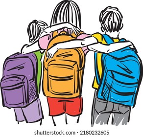 children with backpacks school bags back to school concept vector illustration