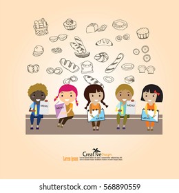children  with Bakery icon.vector illustration.