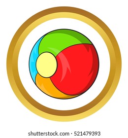 Children ball vector icon in golden circle, cartoon style isolated on white background