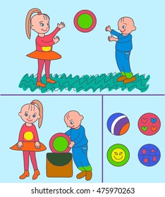 Children with ball.Illustration in a children's style.