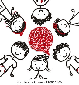 children with balloon text over white background. vector