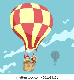 Children in a balloon Vector Illustration
