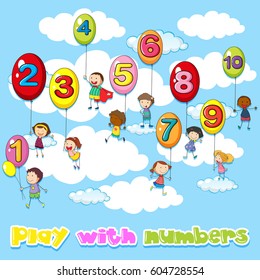 Children and balloons with numbers illustration