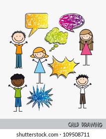 children with balloons text drawing. vector illustration