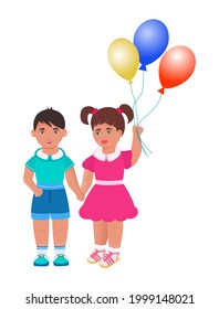 Children with balloons. Vector. Cartoon style. Collage to decorate any holidays.
