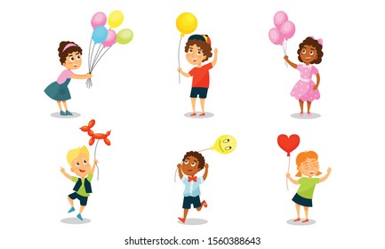 Children with balloons. Vector illustration on a white background.