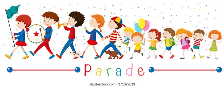 Children and the band in the parade illustration