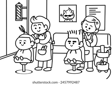  children in barber shop coloring pages.