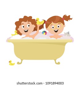 Children bath in the bathroom.  hygiene, vector graphics