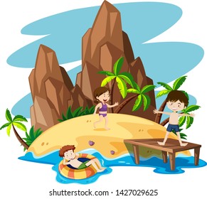 Children at the beach illustration