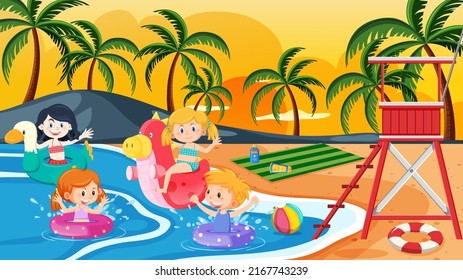 Children at the beach on summer holiday illustration