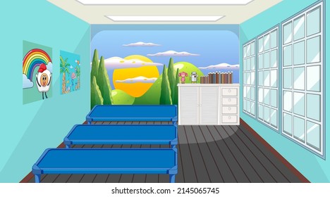 Children bedroom with many furnitures illustration