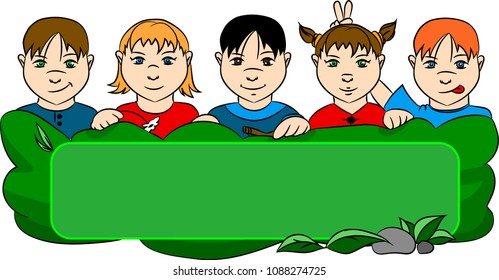 Children behind the grass plate