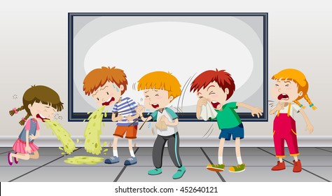 Children Being Sick At School Illustration